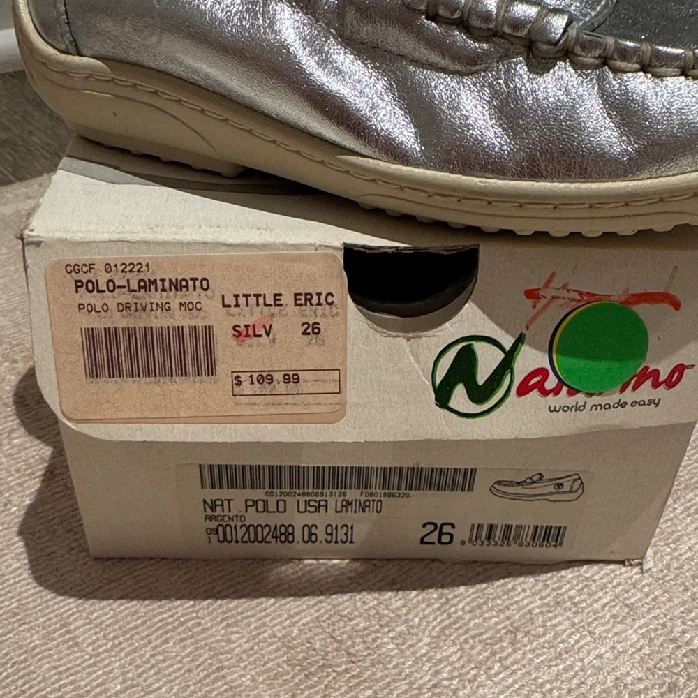Naturino Silver Metallic Kids Penny Loafers